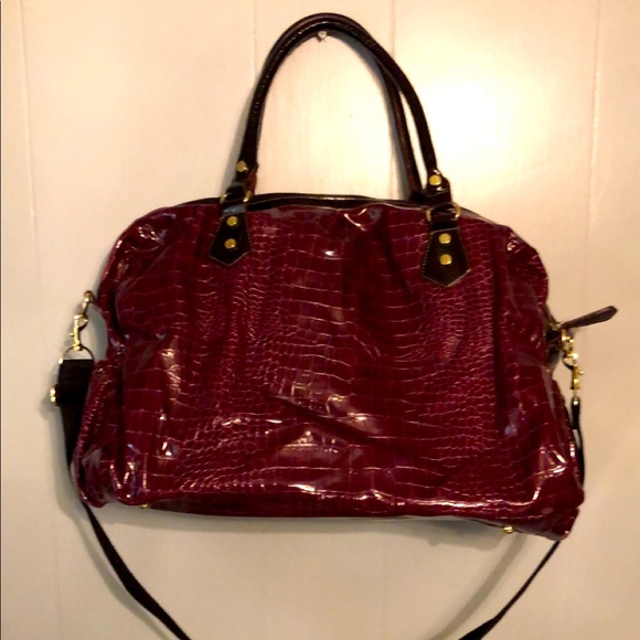 Maroon Faux Leather Duffle Overnight Bag - Picture 3 of 7